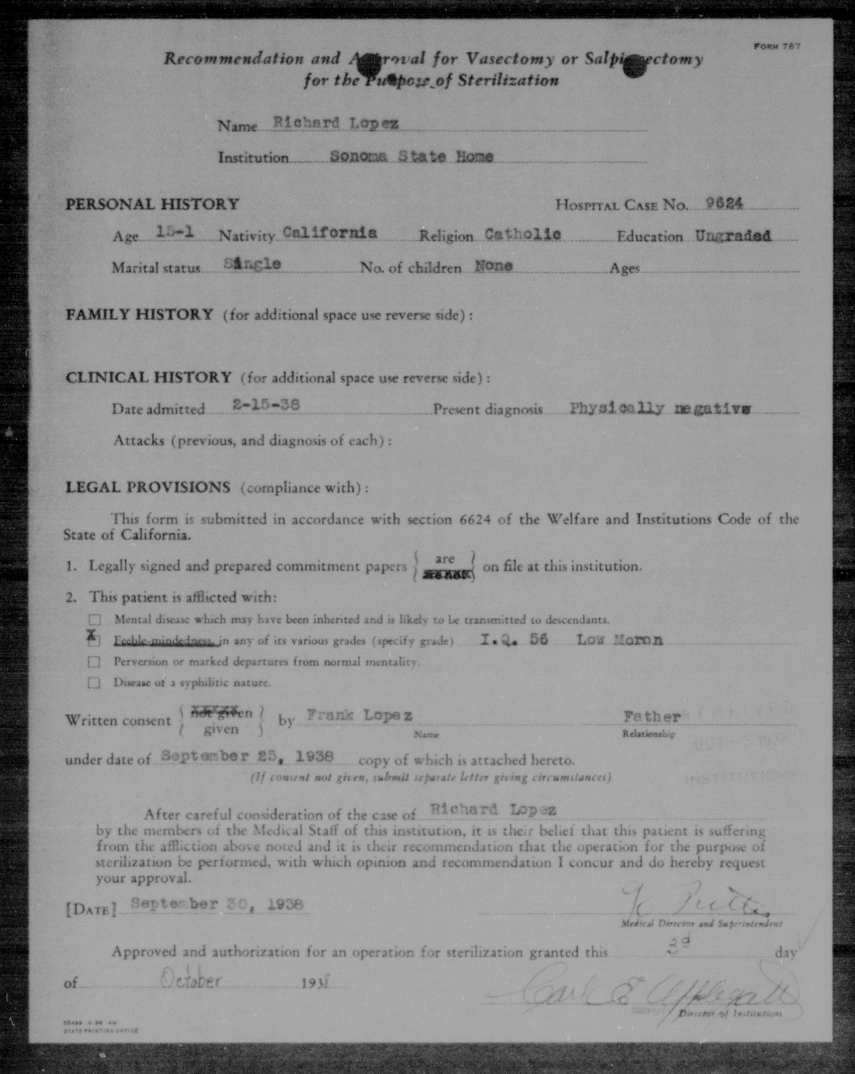 Richard Lopez's sterilization approval